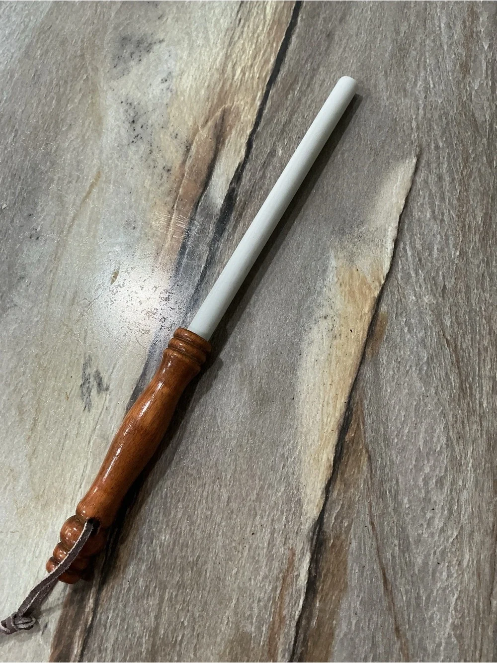 Vintage Ceramic Knife Sharpening Rod Japan 12” Wood Handle Honing Steel 7”